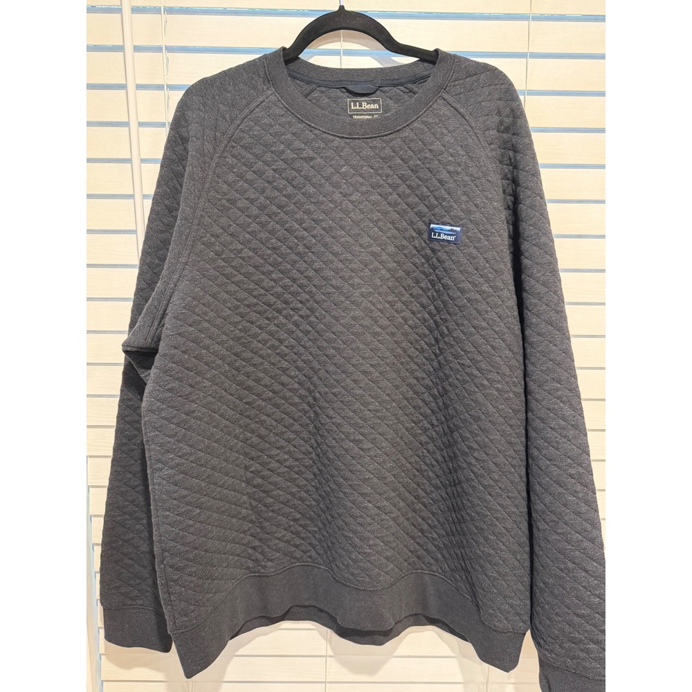 LL Bean Mens Quilted Sweatshirt Charcoal Gray Traditional Fit XL 510644